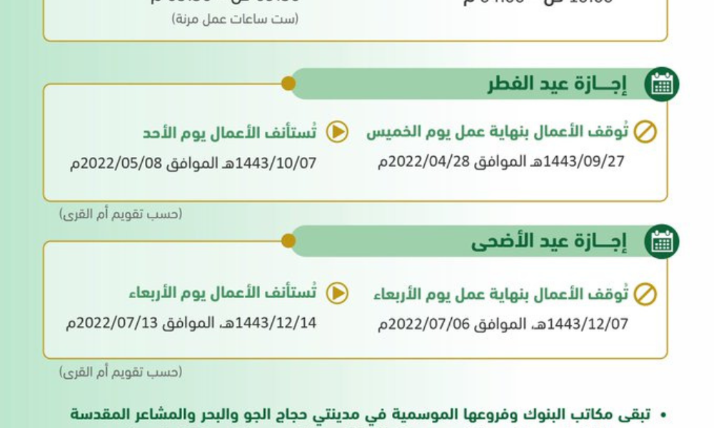 مواعيد عمل البنوك