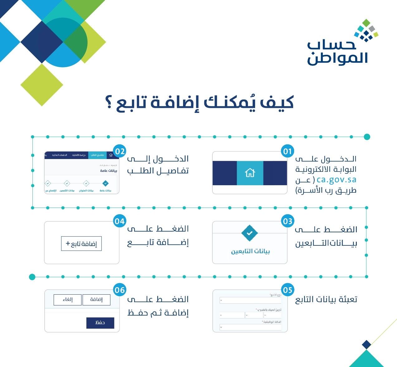 كيف اضيف تابع في حساب المواطن