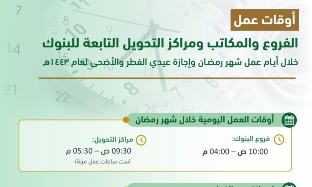 مواعيد عمل البنوك