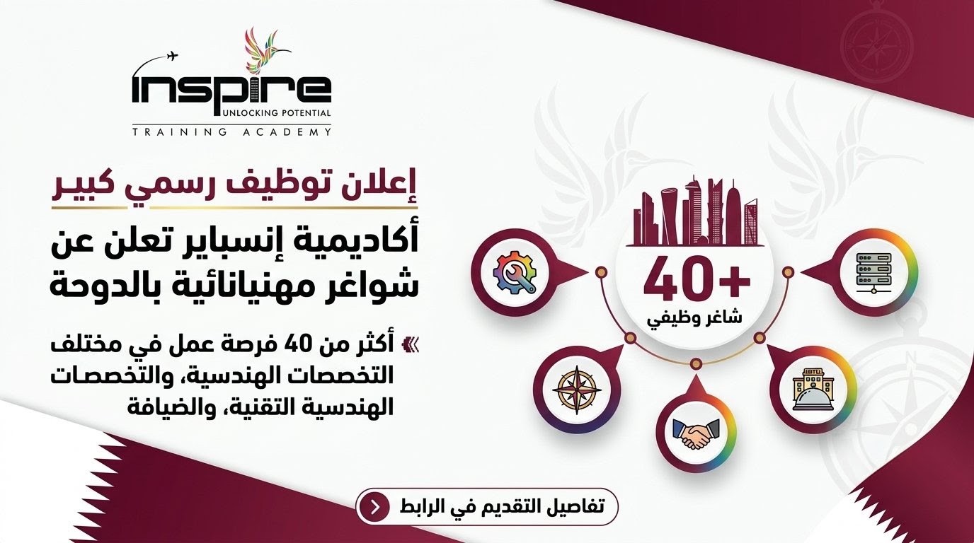 إعلان توظيف رسمي: أكاديمية إنسباير للتدريب تفتح باب التقديم لـ 40 تخصص في قطر