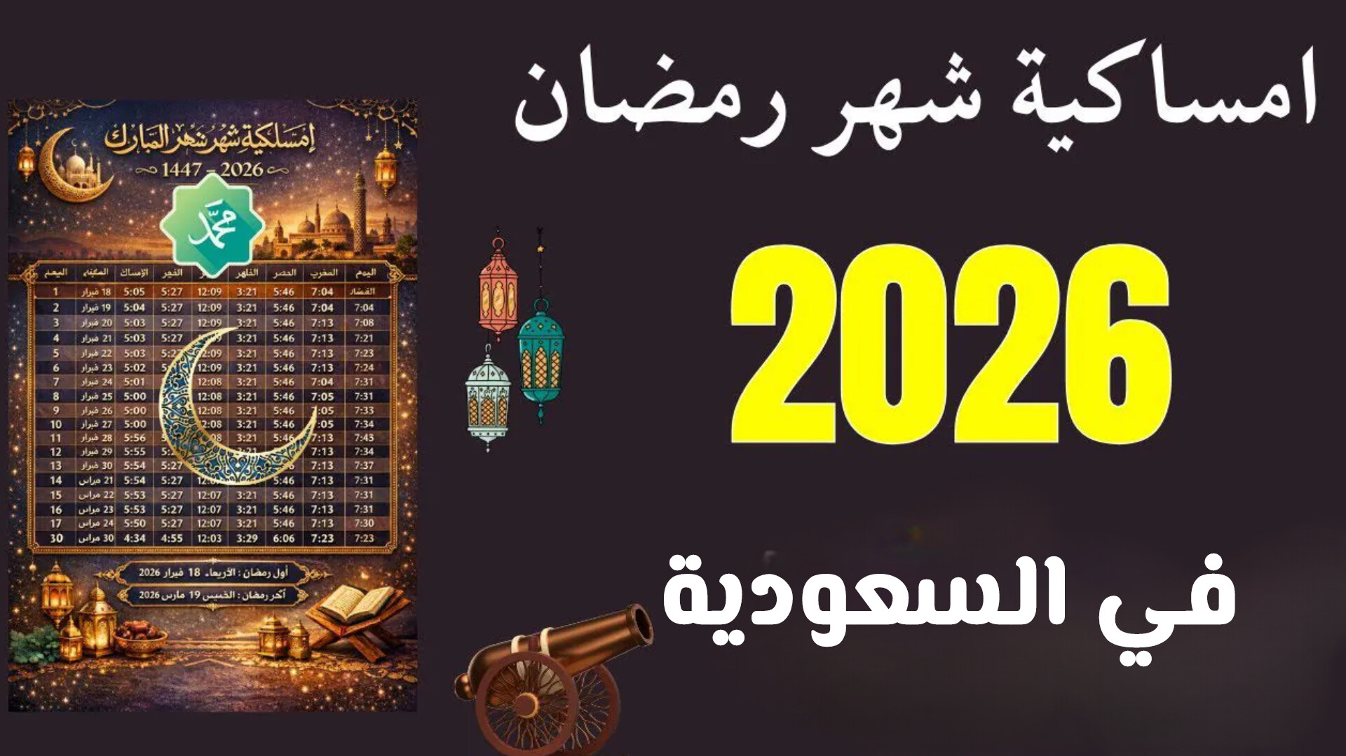 مواعيد الإمساك والإفطار اليوم في السعودية ليوم الخميس 2 رمضان