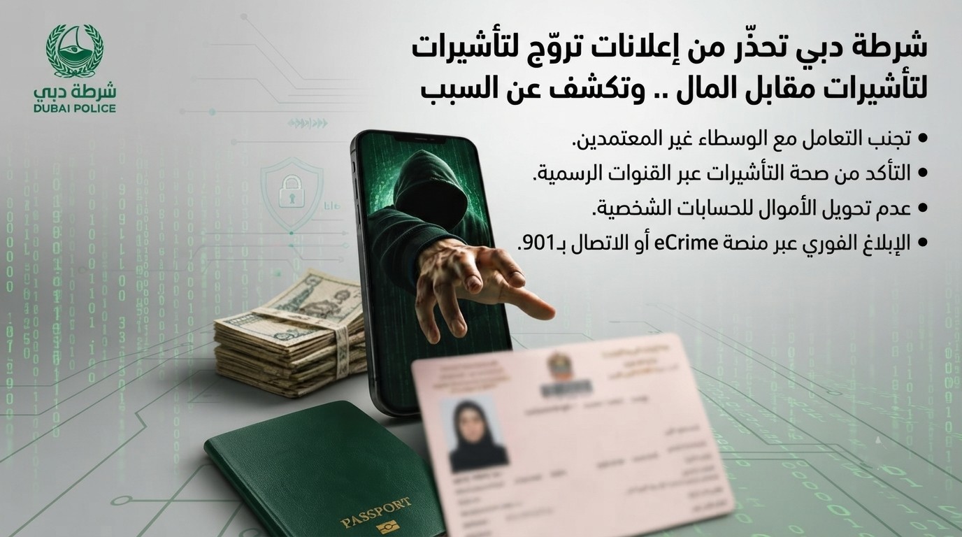 شرطة دبي تحذّر من إعلانات تروّج لتأشيرات مقابل المال .. وتكشف عن السبب