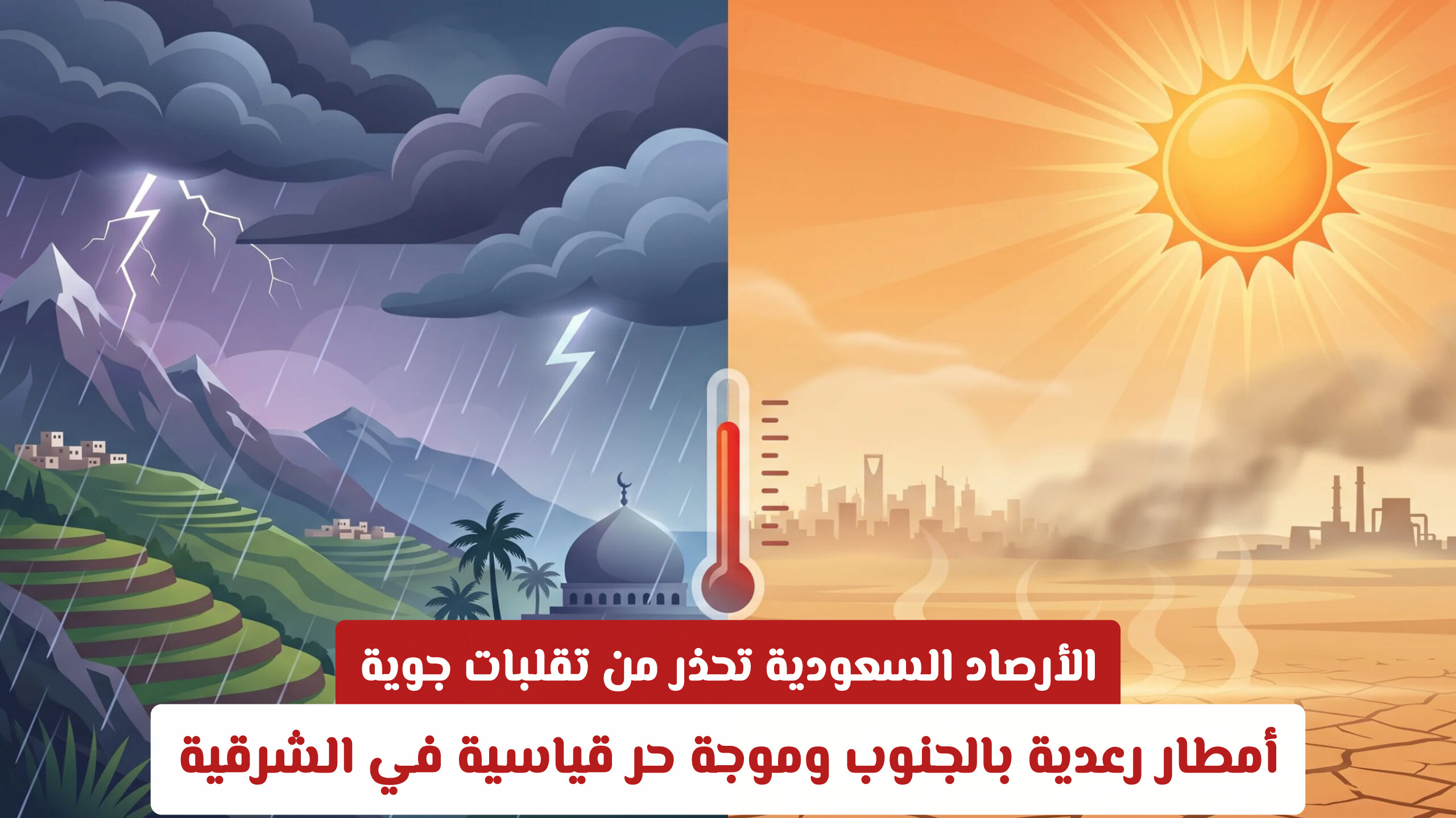 الأرصاد السعودية تحذر من تقلبات جوية: أمطار رعدية بالجنوب وموجة حر قياسية في الشرقية .. تفاصيل أكثر