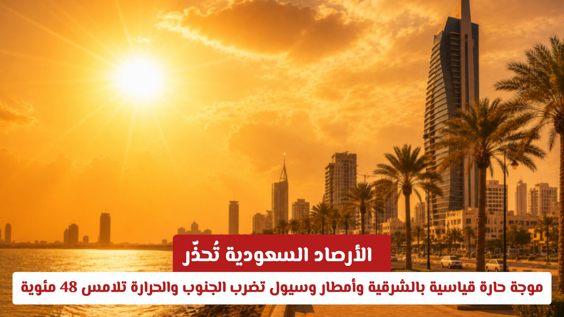 الأرصاد السعودية تُحذّر: موجة حارة قياسية بالشرقية وأمطار وسيول تضرب الجنوب والحرارة تلامس 48 مئوية