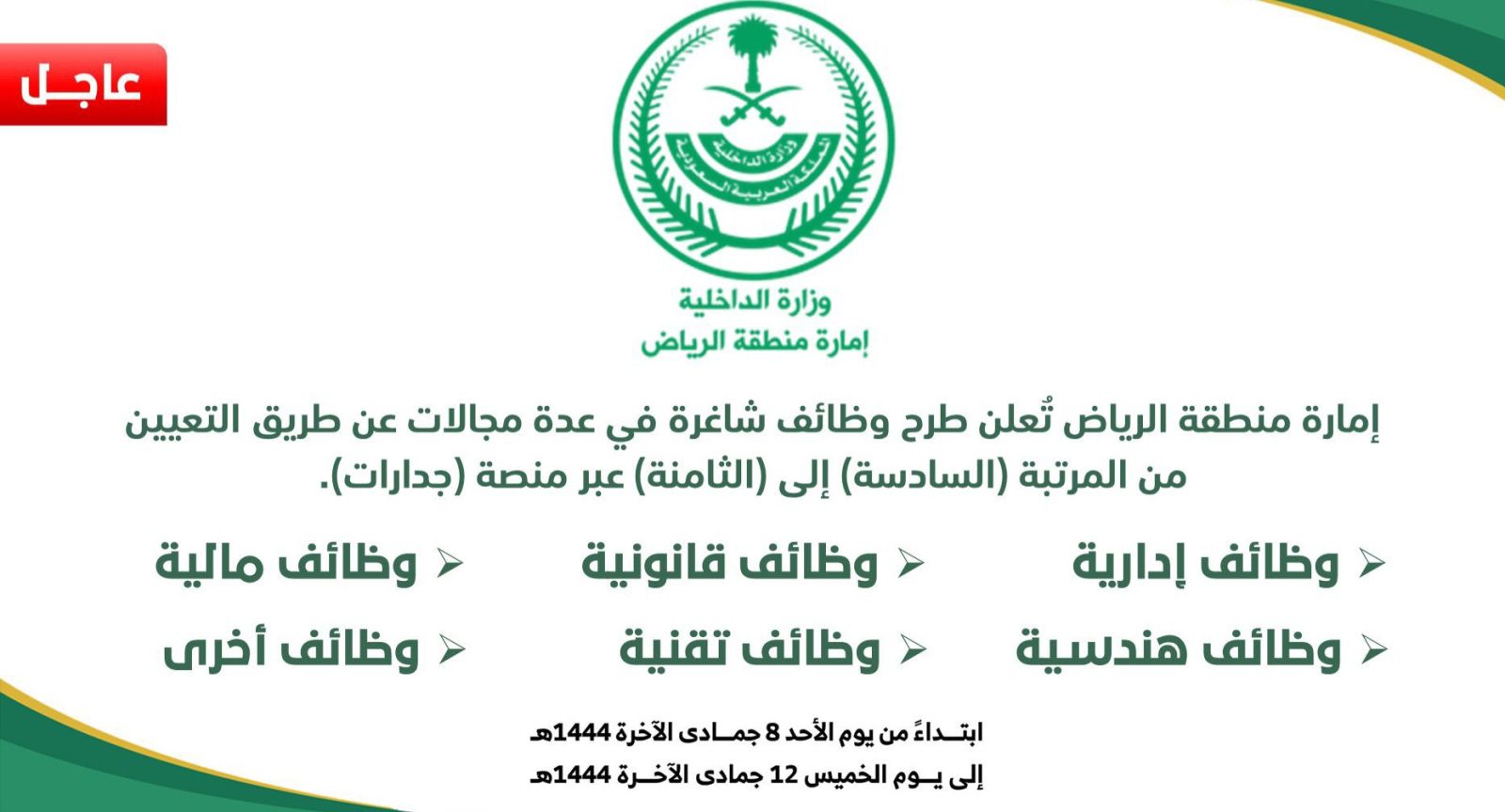 شروط التقديم في وظائف إمارة منطقة الرياض